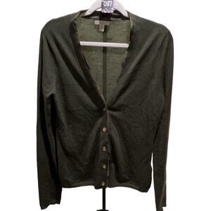 BURBERRY BRIT Women's Green Merino Wool V-Neck Cardigan Sweater Pockets Size L